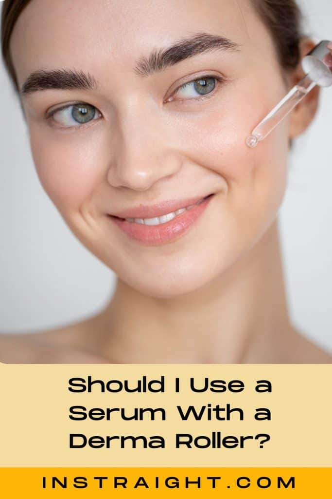 LADY USING SERUM BEFORE A DERMA ROLLER